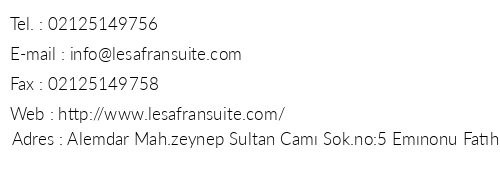 Le Safran Suite telefon numaralar, faks, e-mail, posta adresi ve iletiim bilgileri